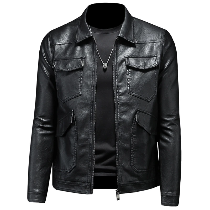 leather biker jacket mens 2021 autumn and winter new multi-pocket leather coat men's fashion tooling style large size 4XL leather jacket motorcycle jacket men's leather jacket