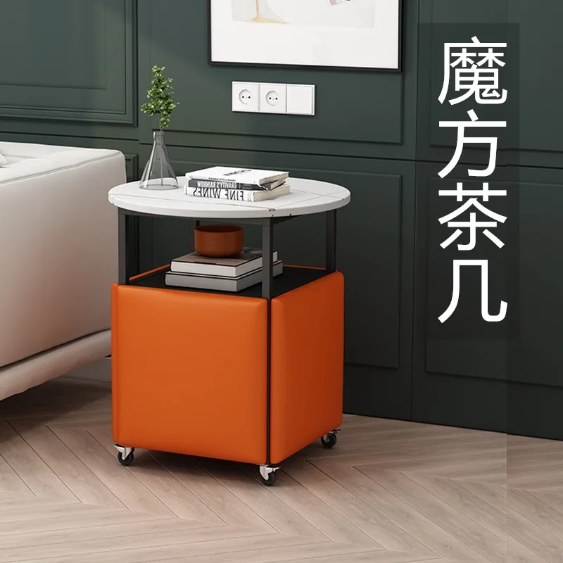 

Space-Saving Cube Coffee Table Living Room Small Coffee Table Simple Side Table Removable Table and Chair Combination Stone