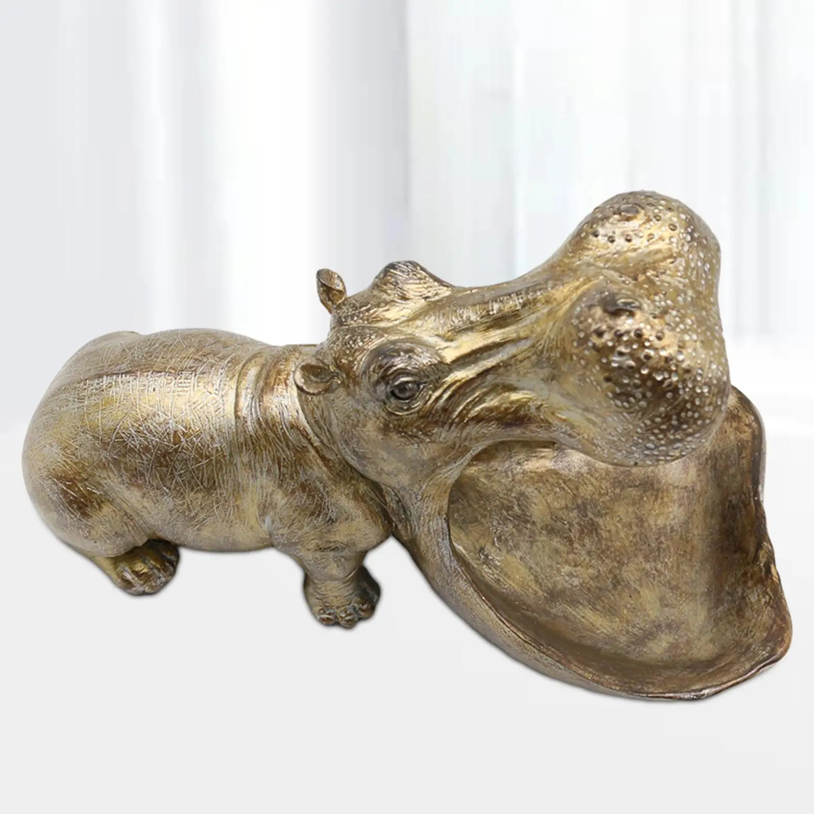 

Open Mouth Hippo Statue Jewelry Earrings Tray for Living Room Office Tabletop