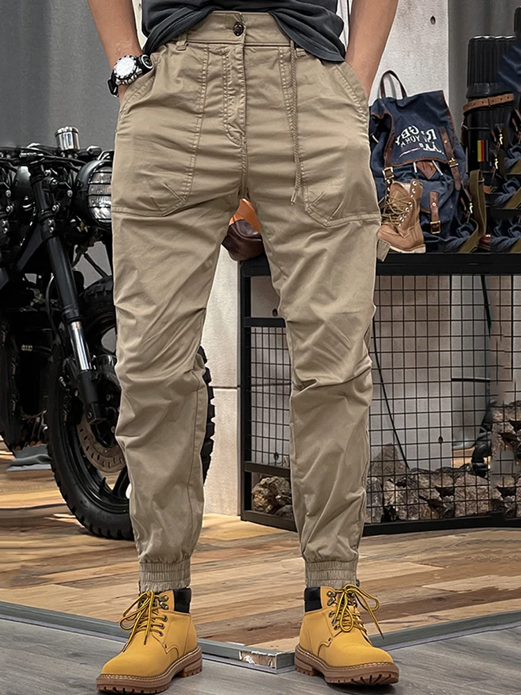 

Брюки-карго в винтажном стиле с эластичной талией и несколькими карманами для мужчин, свободные брюки-карго для мужчин