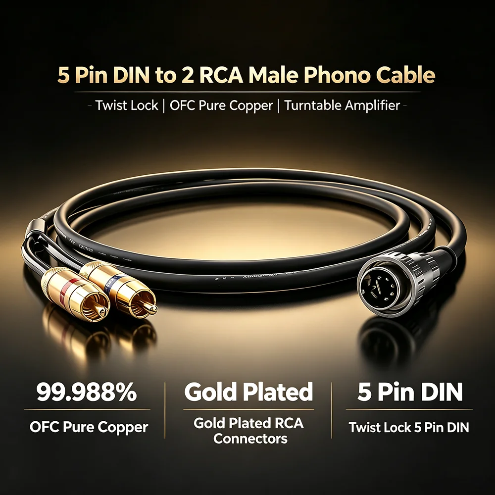 NAIM 5-Pin DIN Twist-Locking-Stecker auf Stereo-RCA-Phono-Kabel, Stereo-OFC-Kupferkabel für BO, Naim, Quad Bang Olufsen