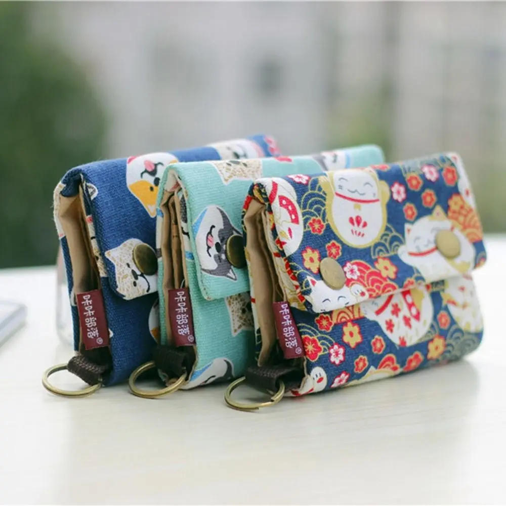 Multifunktion ale tragbare Leinwand Geldbörse dreifach drucken Maneki Neko Brieftasche Karten halter Glück Katze Reiß verschluss kurze Brieftasche Frauen – Detail 13