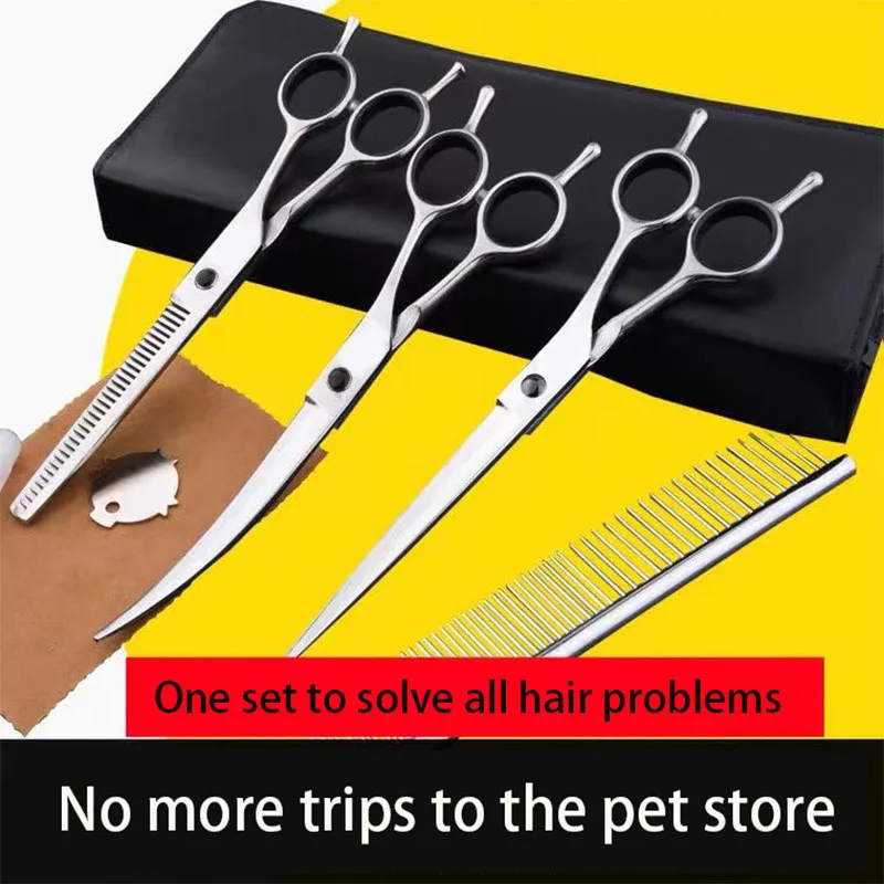 Dog Grooming Scissors Pet Grooming Scissors Dog Hair Trimming Scissors Set Teddy Haircutting Bent Pet Clippers