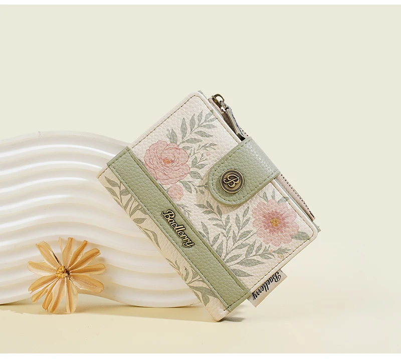 Neue frauen Kurze Brieftasche Blumen Druck Große Kapazität Karte Clips Foto Halter Modische Nette Zipper Geldbörsen Für Mädchen – Detail 13