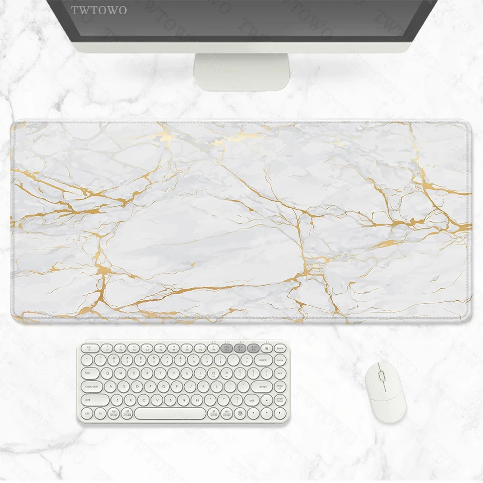 White Gold Marble Mouse Pad Gaming XL Computer Home New Mousepad XXL