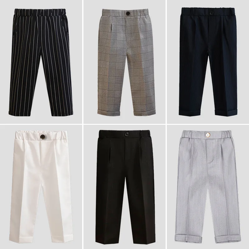 New Children Boys Suit Pants Cotton Plaid Kids Boys Casual Pants Elementary School Performance For 1-10Y Loose