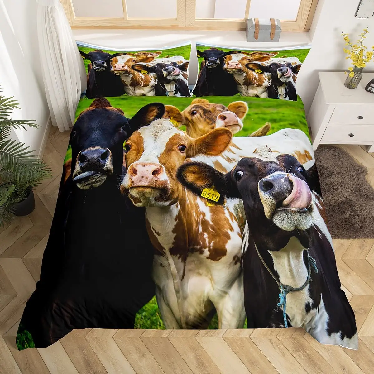

Cow Comforter Cover for Toddlers,Rustic Vintage Western Duvet Cover Twin Size Bedroom Decorative Perfect Cow Gift Bedding Set