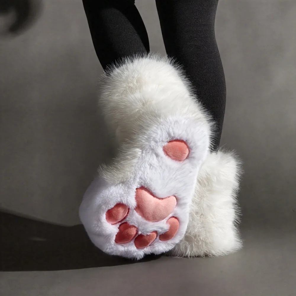 Kawaii Anime Cosplay Cat Paw Plush Booties Women's Warm Winter House Slippers Cute Gift for Comic Con Fans Furry Booties