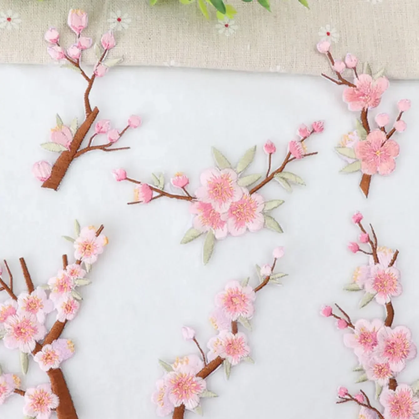Flower Branch Stickers Embroidered Stitching Patches Cherry Blossom Stickers Cheongsam Decorations Pink Plum Blossom Patches