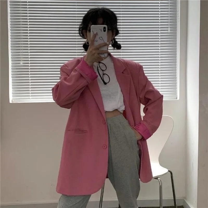 2024 New Korean Fashion White Chic Blazers Autumn Women Coat Causal Solid Suits Jacket Long Sleeve Loose Sweet Blazers Feminimos