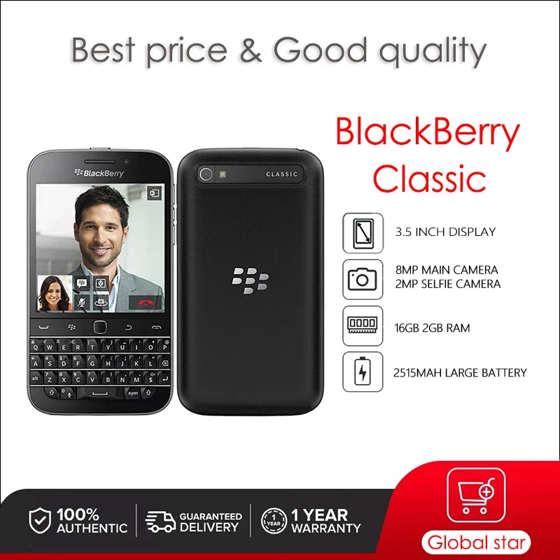 BlackBerry Classic Q20(-1-2-3-4) odnowiony oryginalny odblokowany telefon komórkowy 16GB 2GB RAM 8MP kamera darmowa wysyłka