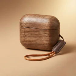 Walnut Wood Round Frame Protective Case with Engraved Stickman Pattern - AirPods Pro (No Engraving)