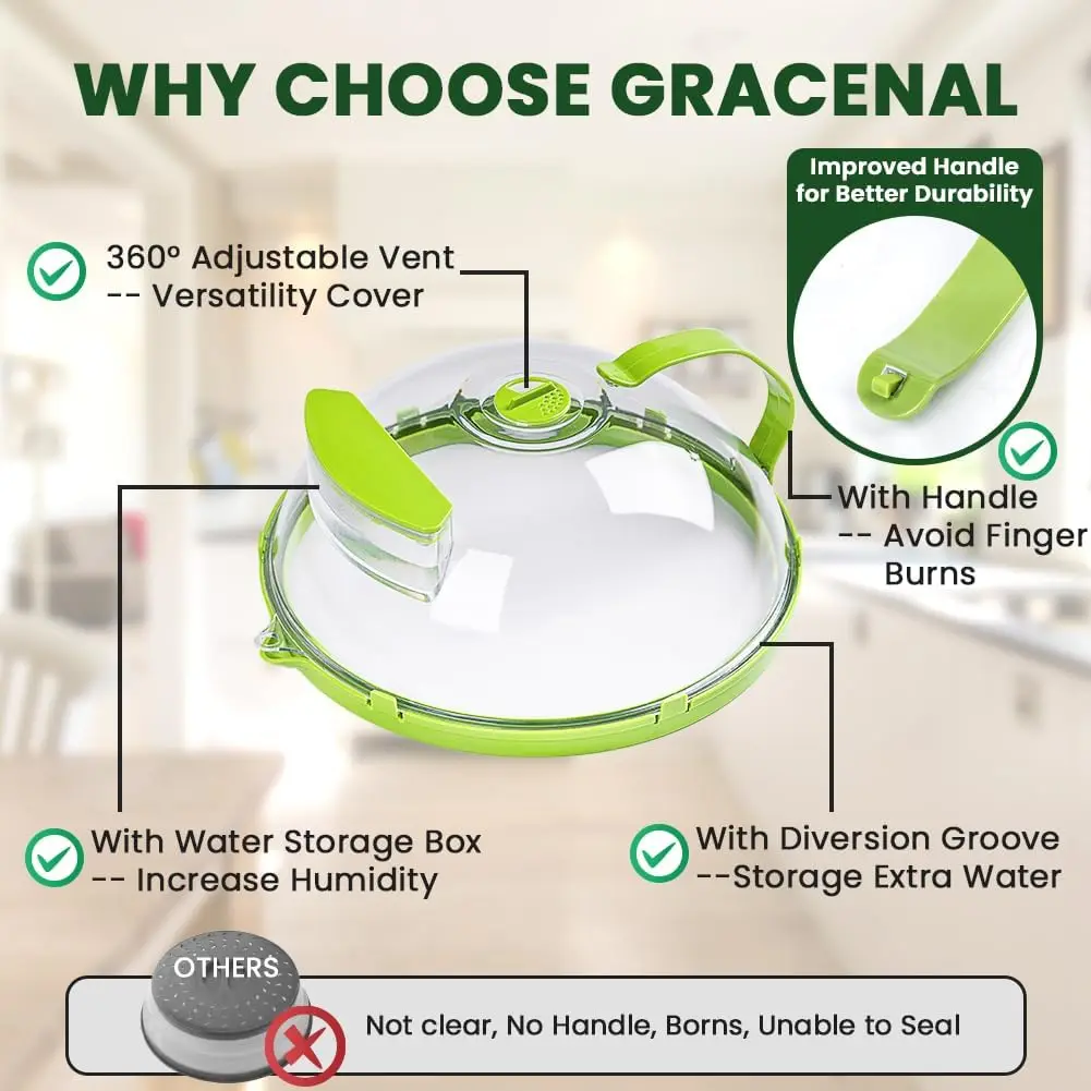 Microwave Food Cover Clear Microwave Splatter Cover with Water Steamer and Handle 10 Inch Plate Kitchen Gadgets