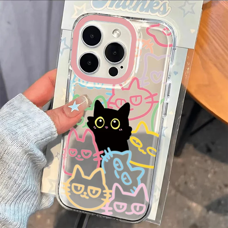 Transparente Niedliche Schwarze Katzen-Handyhülle für iPhone 16E 11 13 12 14 16 17 18 Pro Max 15 Plus XS 17 Air Tier-Soft-TPU-Cover Fundas – Detail 2