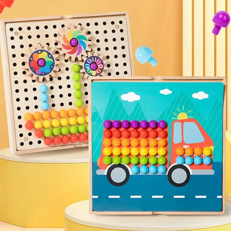 Wooden Peg Puzzles Wooden Cartoon Pegboard Toy Creative Kids Game Early Education Supplies For Preschool Nursery Kindergarten