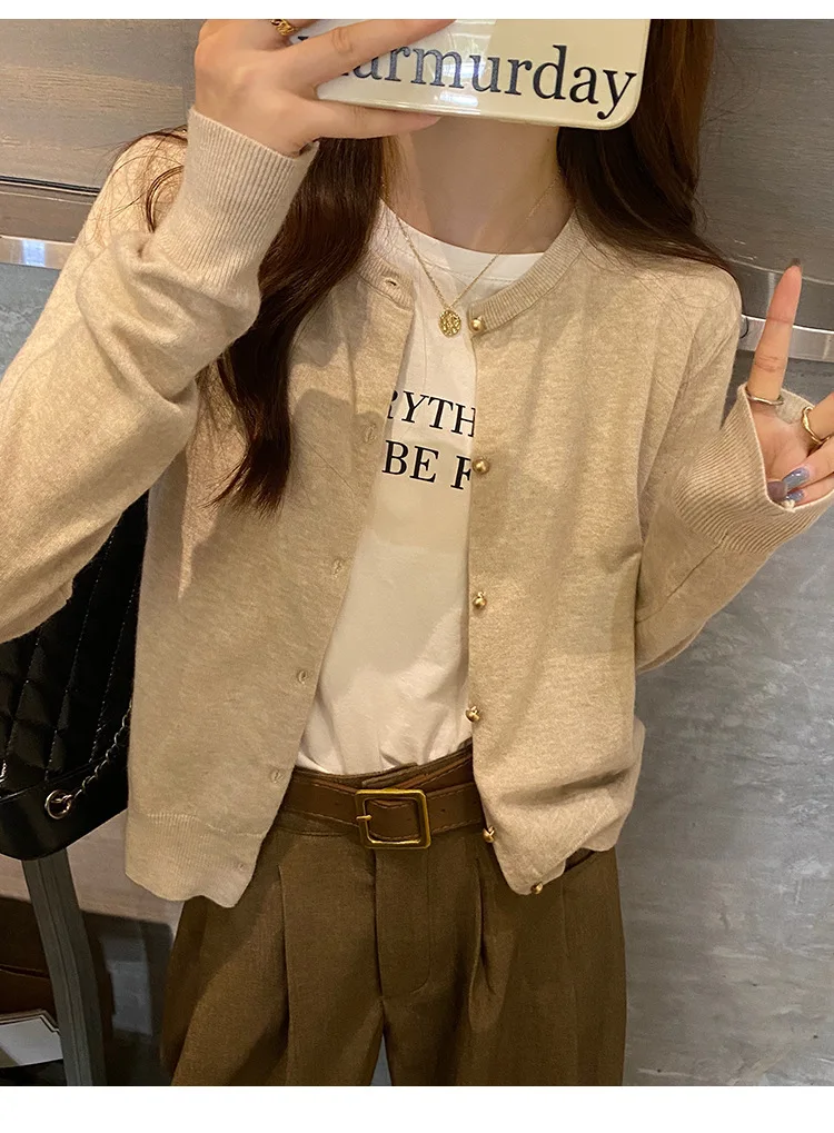 Classic Button-Down Knit Cardigan in Neutral Tone