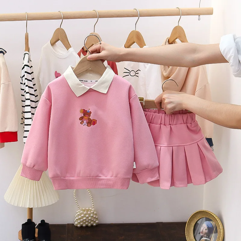 

Girls Little Bear Long Sleeve Short Skirt 2Pcs Set 1-6 Years Children Autumn Casual Clothes Suit Elegant Girls Dress for Party