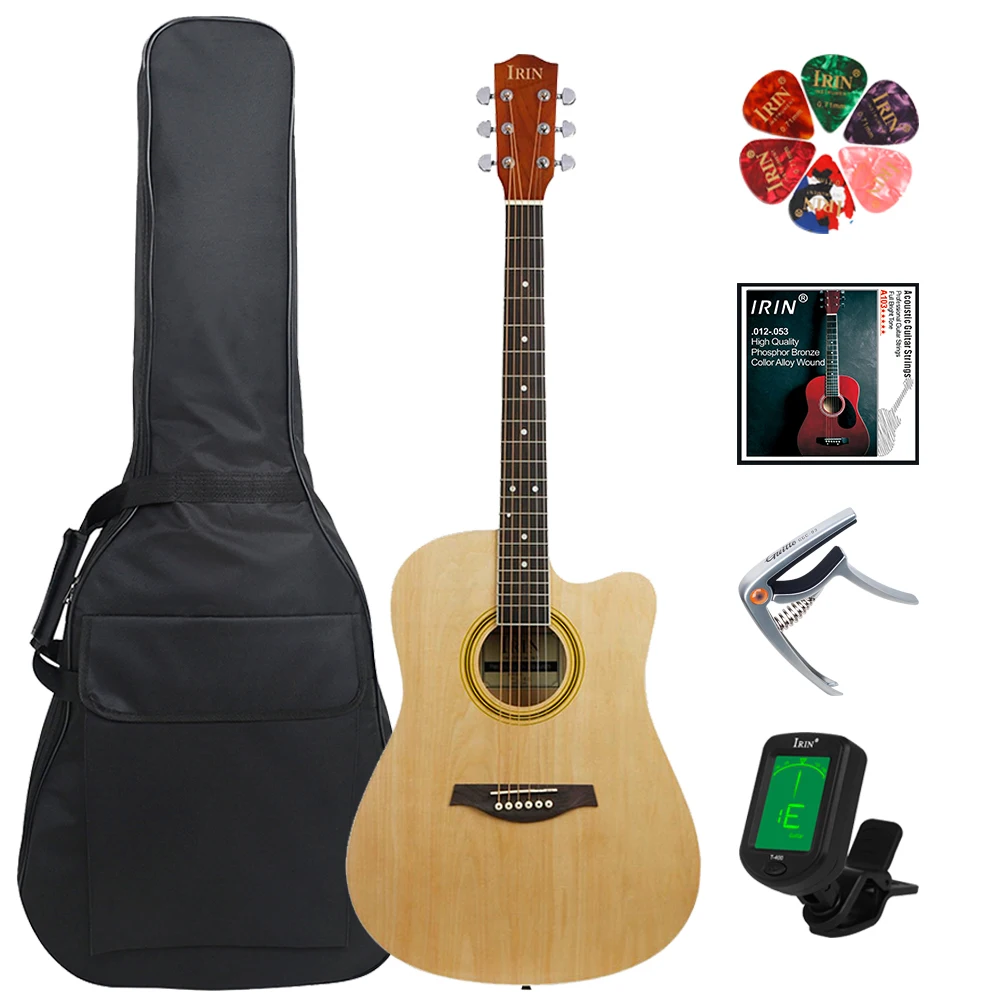 

IRIN 6 Strings 41 Inch 21 Frets Acoustic Guitar Basswood Body Folk Guitarra with Tuner String Bag Capo Guitar Parts & Accessory