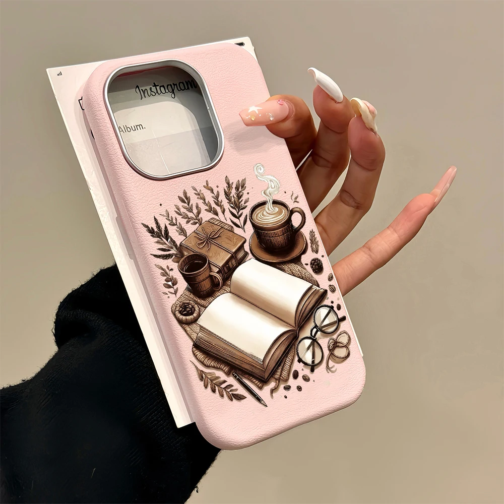 Vintage Lichee Pattern Coffee Books Phone Case with Air Bumper Cover
