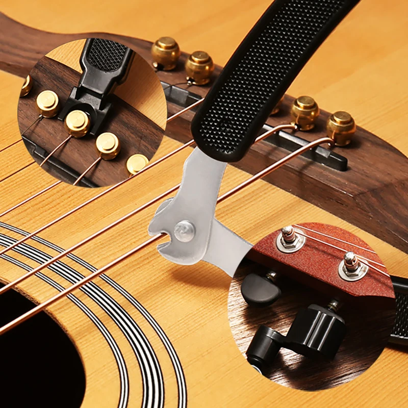 Werkzeug zum Wechseln der Gitarrensaiten, Saitenschneider, Wickler, Saitenbrücke, Pin-Abzieher, 3-in-1-Gitarrenzubehör – Detail 1