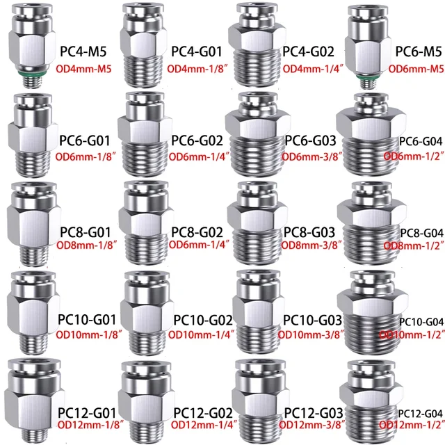 PC PNEUMATIC Quick Connector 304 สแตนเลสสตีล G ด้าย M5 M6 1/8 "1/4" 3/8 "1/2" BSP ด้ายภายนอกท่อน้ําแก๊ส CONNECTOR 1