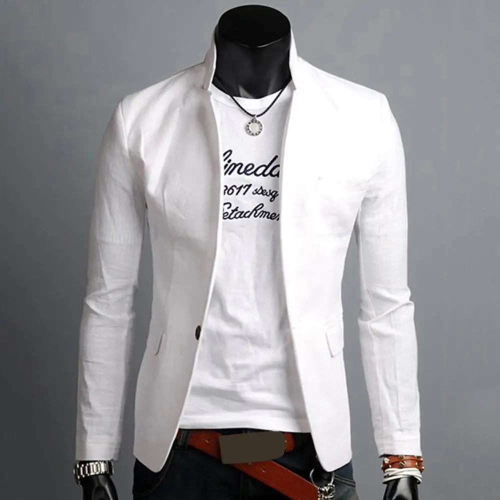 Business Autumn Pockets Men Coat Solid Color Lapel Collar Button Decor Business Blazer