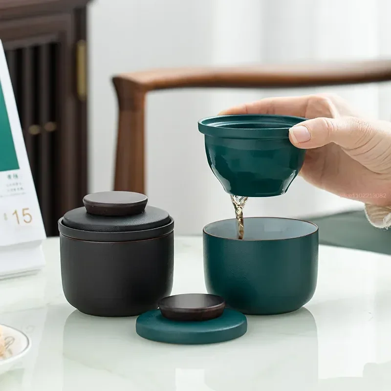 Travel Kung Fu Tea Set Gaiwan Outdoor Car Quick Cup One Pot One Cups Mini Carrying Bag Filter Tea Cup Drinkware