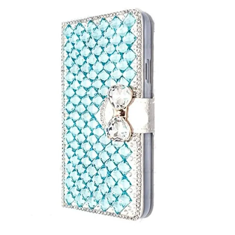 Luxury Bling Rhinestone Leather Flip Wallet Card Case with Diamond Accents