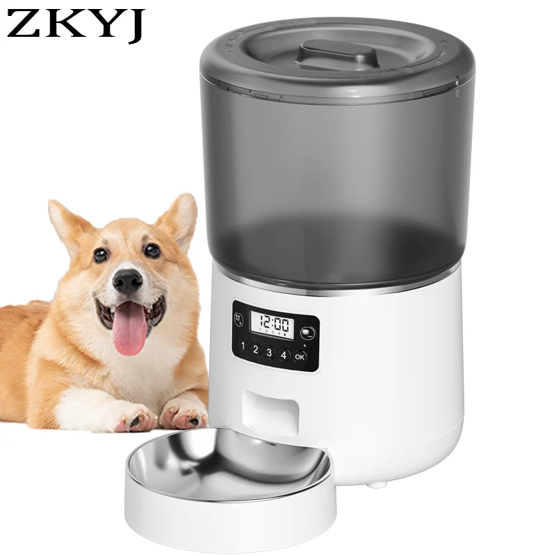 

ZKYJ 4L Automatic Pet Feeder Smart Food Dispenser Cat Dog Timer Stainless Steel Bowl Automatic Dog Cat Pet Feeding Pet Supplies
