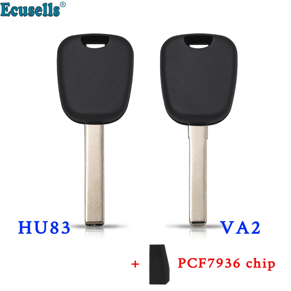 Ecusells transponder remote key shell case fob for Peugeot 206 207 307 308 Partner Uncut HU83/VA2 or with ID46 PCF7936 chip key case car key shell key shell transponder chip