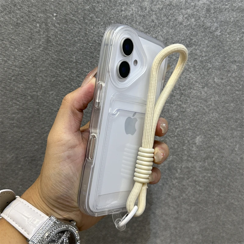 Luxury Clear Card Holder Wallet Case with Wrist Strap and Hand Rope in Soft Silicone