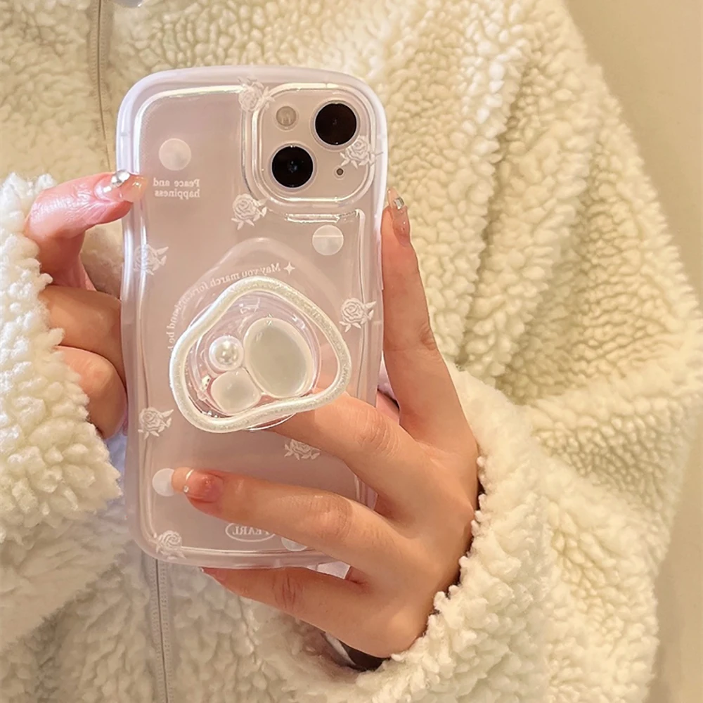 Korean Wave Cute Pearl Ring Holder Stand Clear Soft Case for
