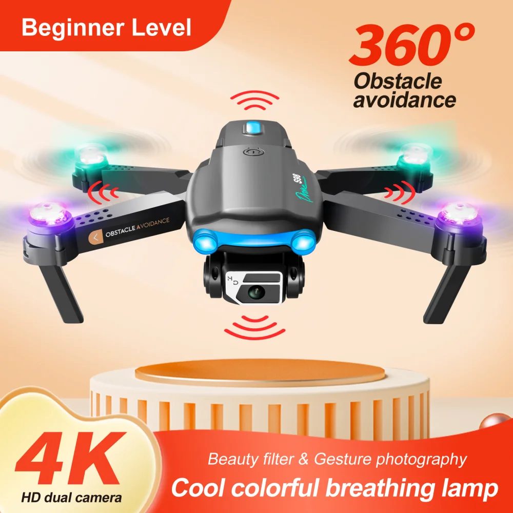 

S98 Quadcopter 4K Drone Dual Camera Professional Wifi FPV Obstacle Avoidance Foldable Optical with Colorful Light 4axis Gifts