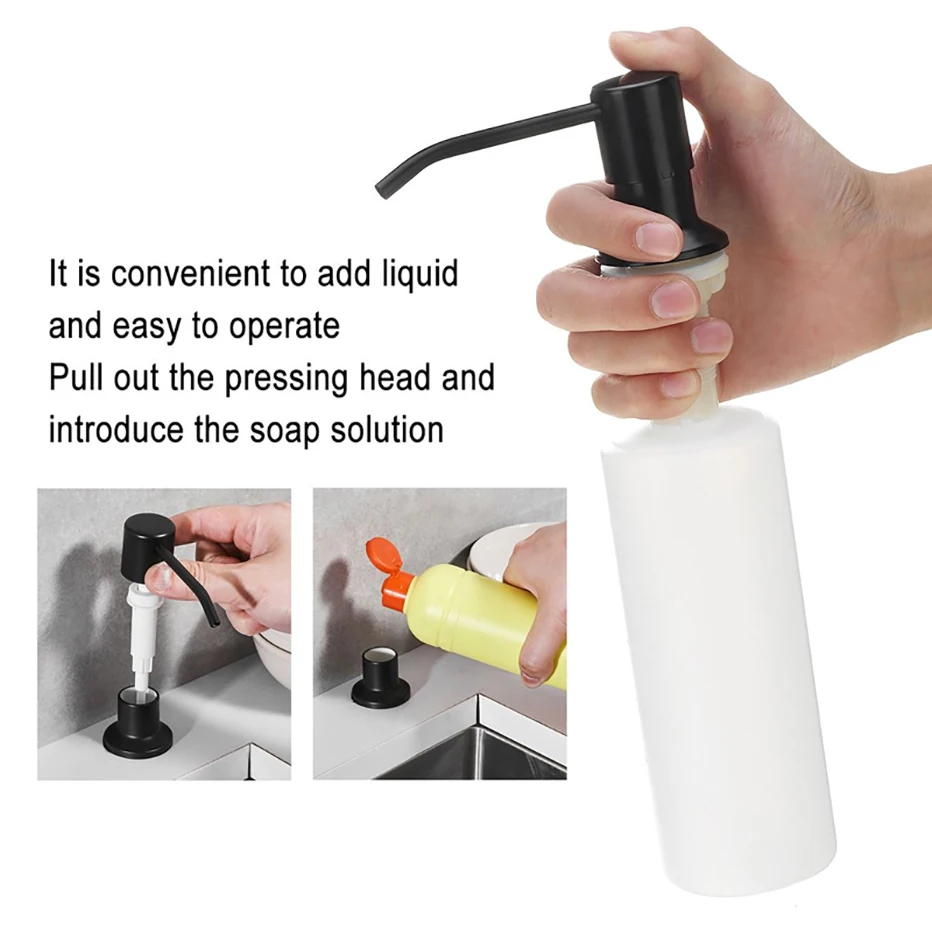 500ML Kitchen Sink Soap Dispenser Black Stainless Steel Pump Liquid Soap Bottle Built-in Design Manually Press Pump Dispenser soap dispenser,soap pump