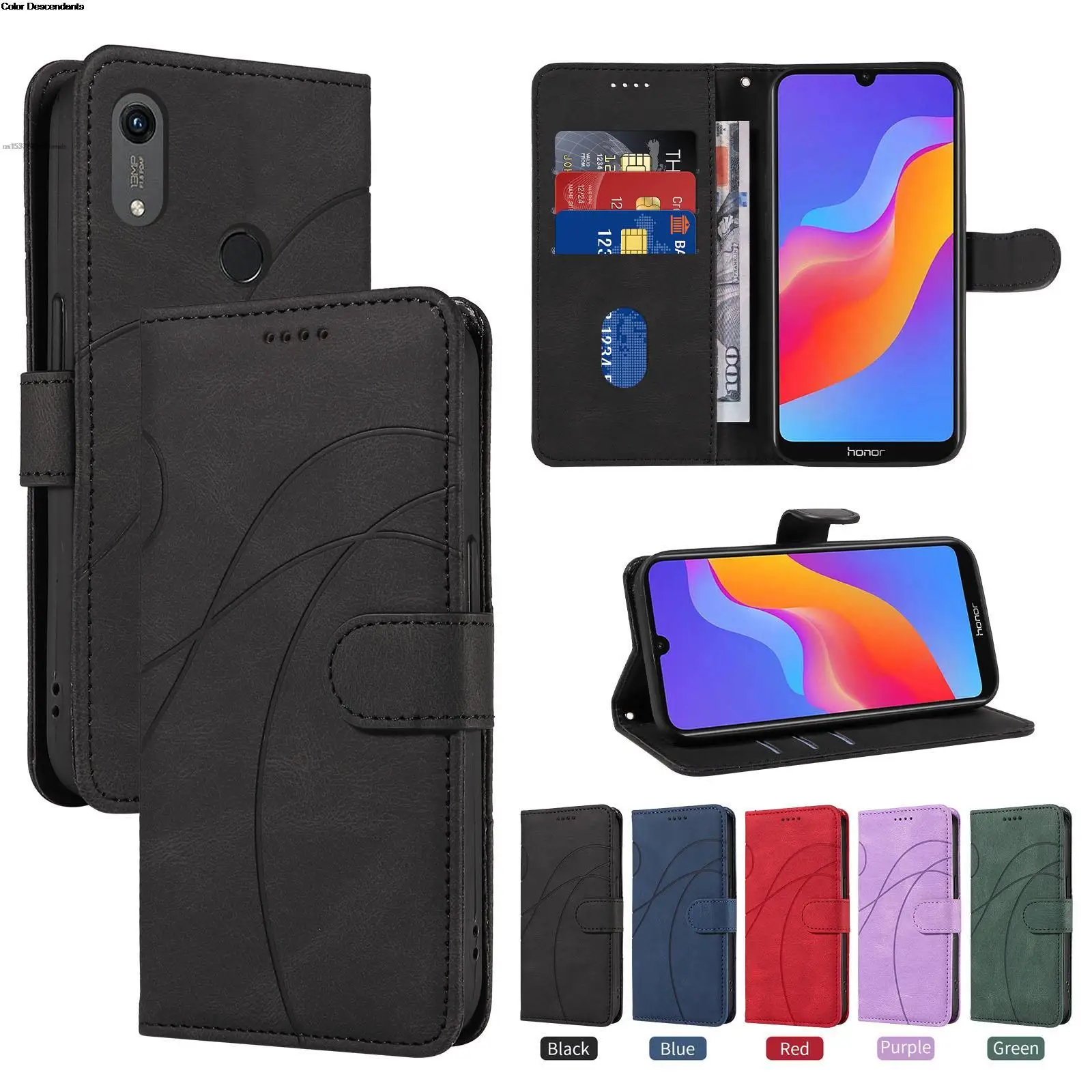 Custodia In Pelle Per Huawei Honor 8A PRO (JAT-L41) – Cover Con Porta Carte E Supporto, Colore Nero