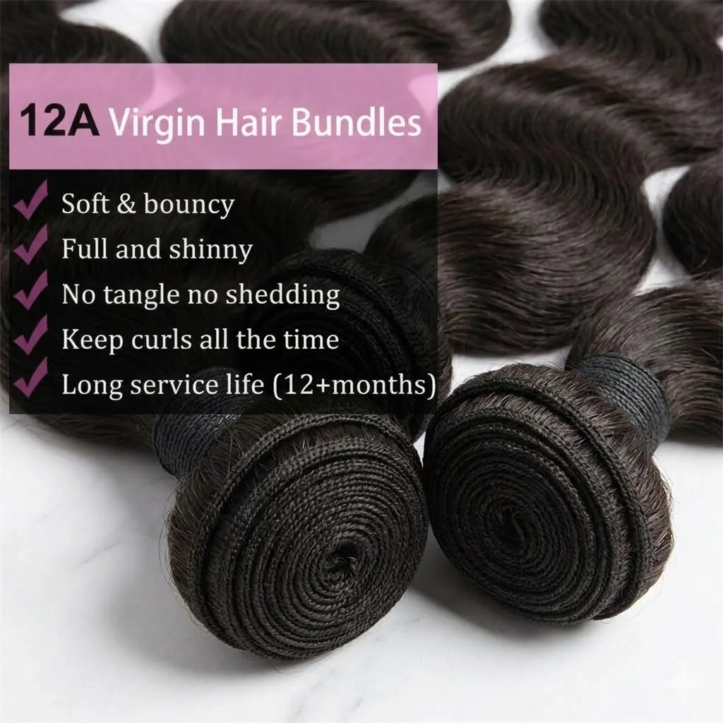 14A Body Wave Bundles Human Hair Brazilian Hair Weave Bundles Natural Black Human Hair Extensions 3 4 PCS Bundles For Women 2