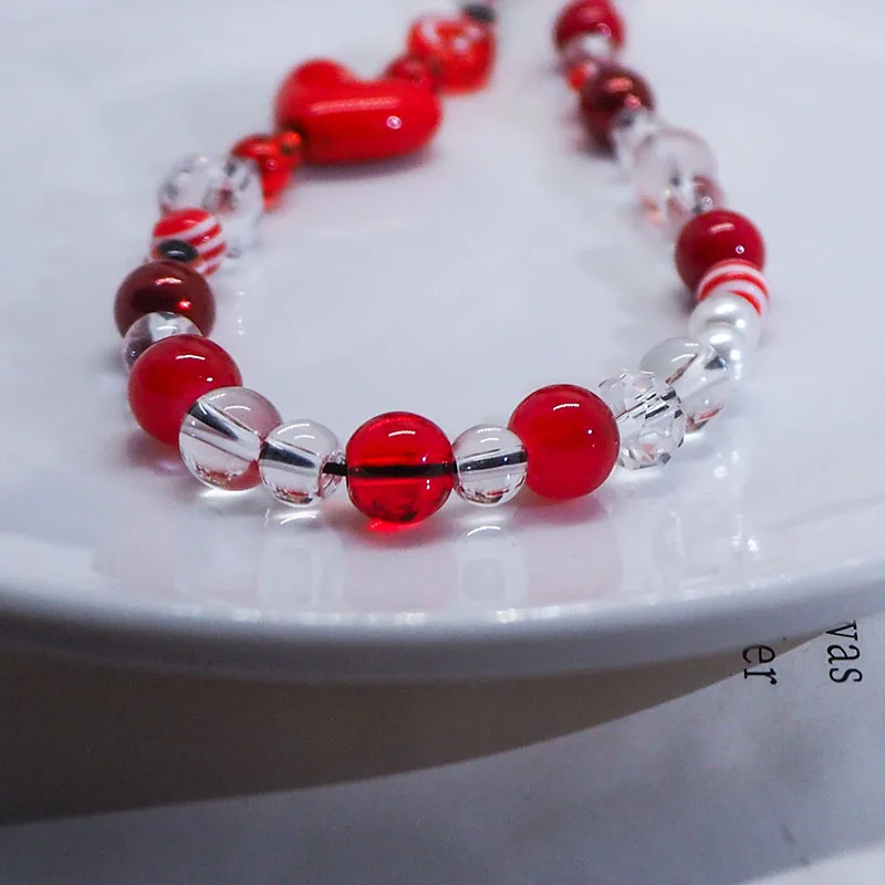 Red Clear Mobile Y2k Phone Charm Strap Chain Lanyard Fairycore Cute Acrylic Heart Glass Pearl Bead Jewelry Women Kawaii Keychain