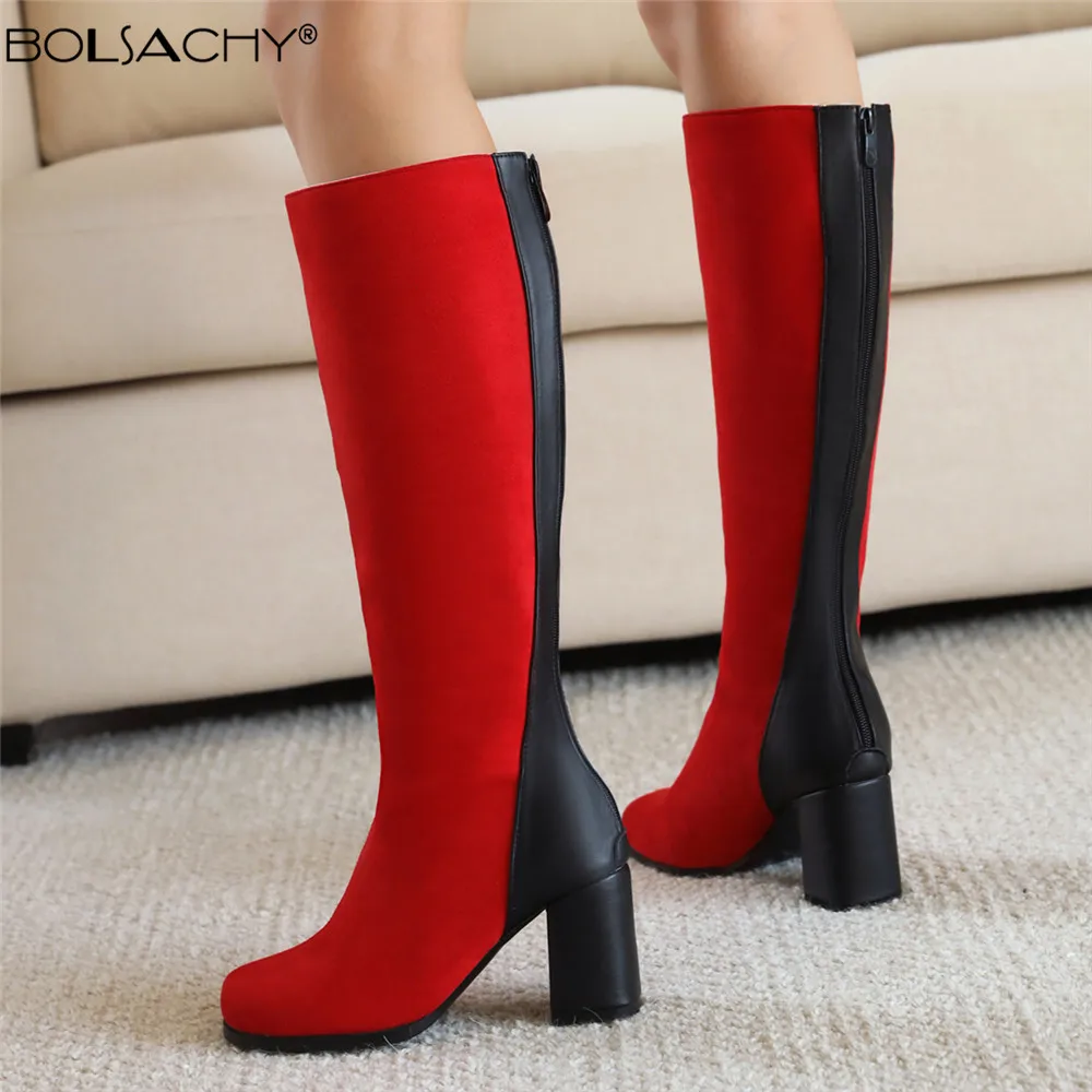 

Autumn Winter Knee High Boots Women Black Red Women High Boots Casual High Heels Long Boots Fashion Party Shoes Female 32-43