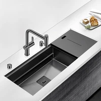 ASRAS Nanometer Black Single Large Size Hidden Kitchen Sink 4mm Thickness Handmade Undermount Installation Hidden Kitchen Sinks 2