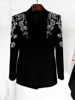 HIGH STREET Newest Fashion 2024 Women's Diamonds Rhinestone Beaded Blazer Mermaid Long Skirt 2