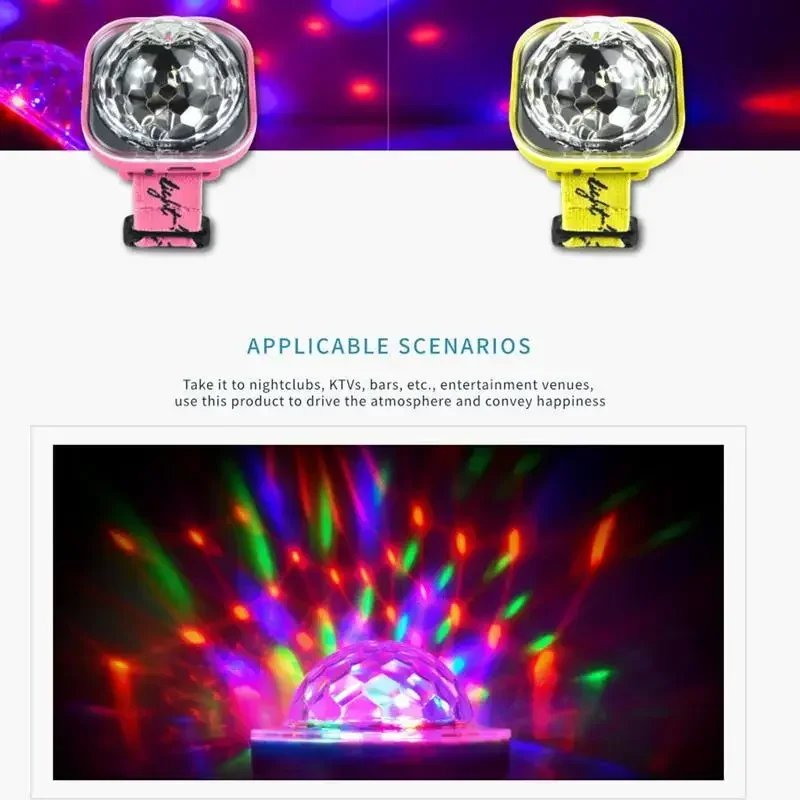 Mini Disco Light Ball Strobe Atmosphere Lights with USB Cable and Suction Portable LED Wristbands Rotating USB Night Disco Light