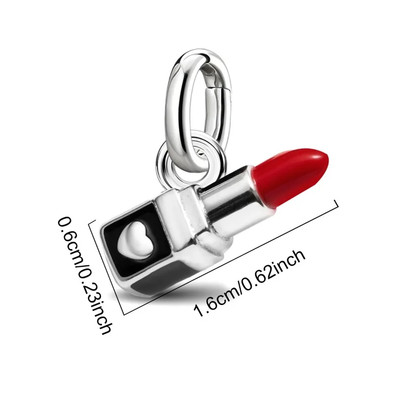 Verstellbare 925 Sterling Silber Vintage Anhänger Lippenstift Charms Perlen Passend für Original Armband Armreif Halskette DIY Schmuck – Detail 21
