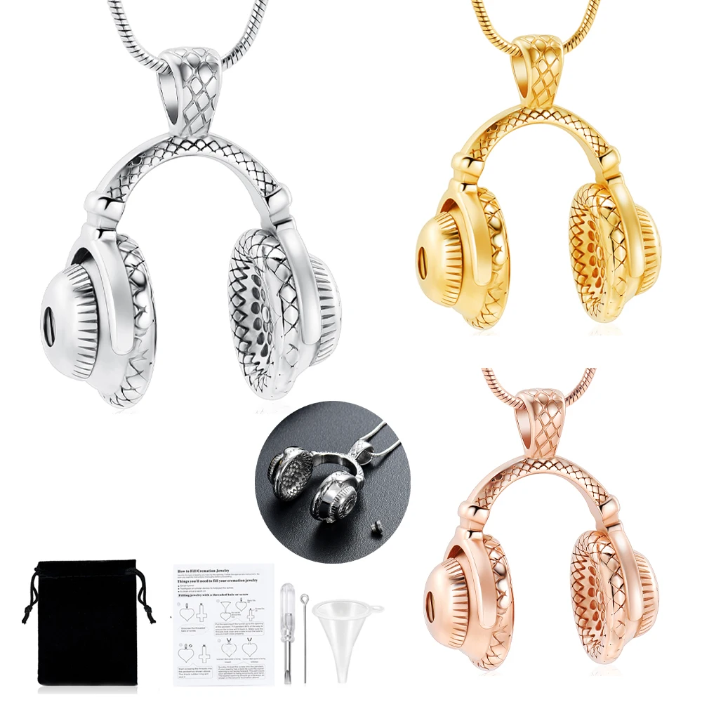 

Earphone Shape Memorial Urn Necklace For Human/Pet Ashes Cremation Jewelry Stainless Steel Locket Pendant Keepsake