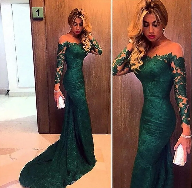 BAZIIINGAAA Luxury Evening Dresses Boat Neck Long Sleeves Mermaid Floor-Length Lace 2022 New for Beading Exquisite Prom Dress