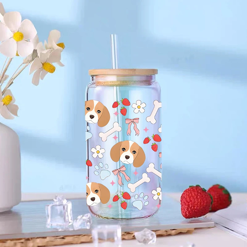 Owl giraffe puppy UV DTF Transfer Happy Juice Printed Sticker for 16oz Libbey Glasses