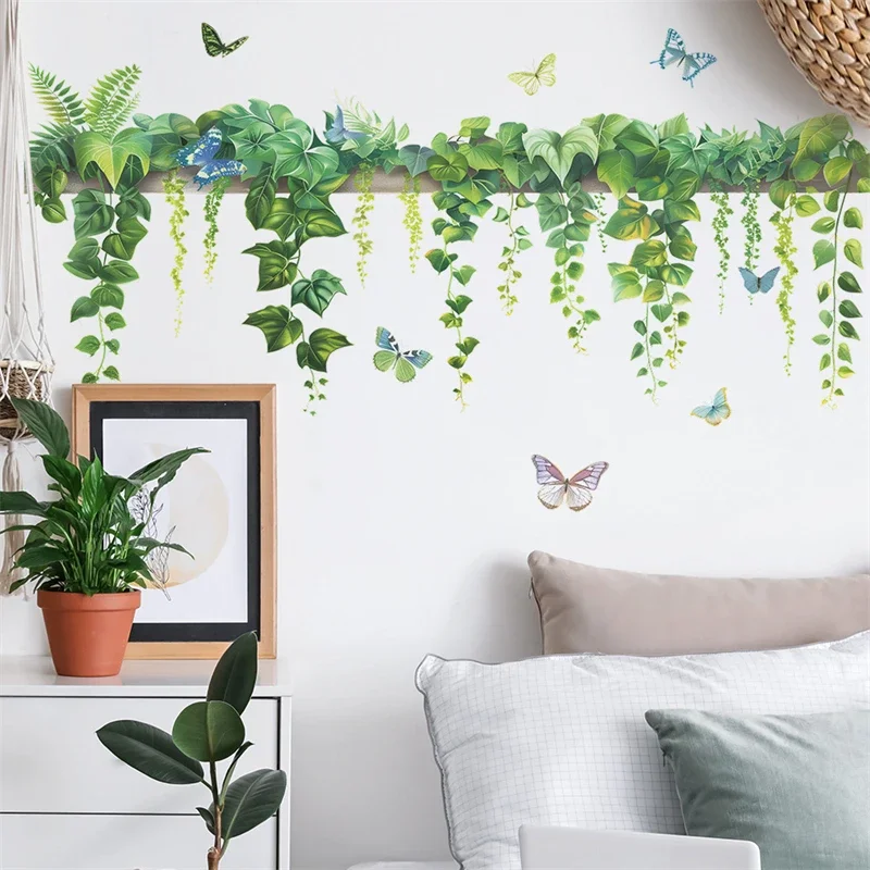 Green Dill Leaves Vine Plant Butterfly Bedroom Living Room Background Wall Decorative Wall Stickers Home Decor Mural Art Decals