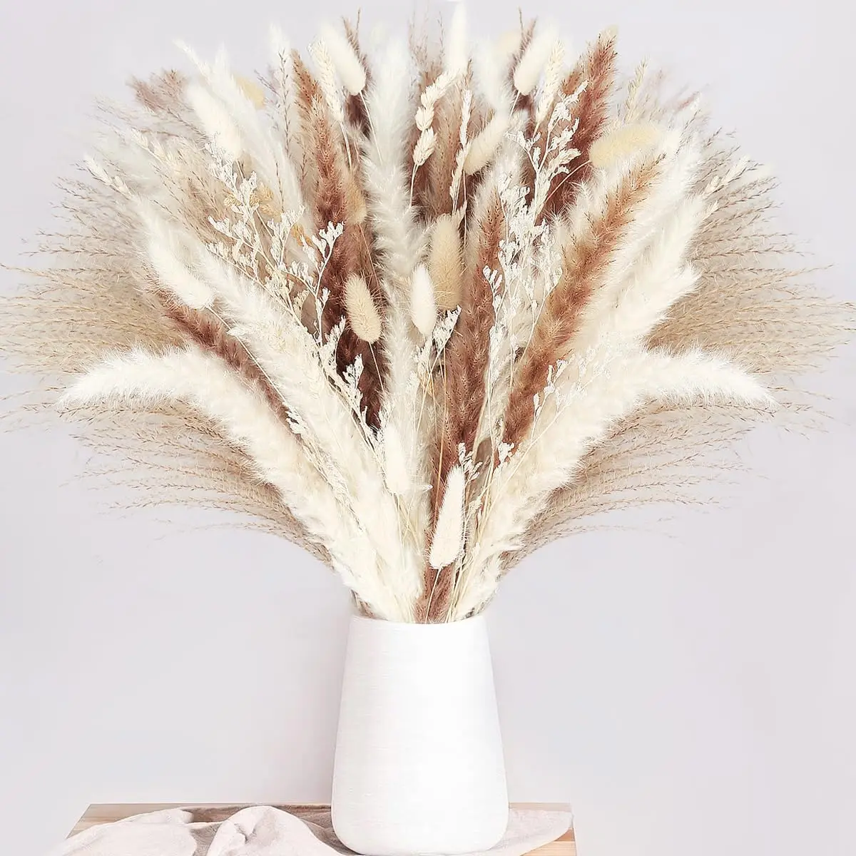 

86PCS Natural Dried Pampas Grass Mix Bouquet,Phragmites Dry Flowers Bunny Tails Boho Home Table Decor,Wedding Floral Arrangement