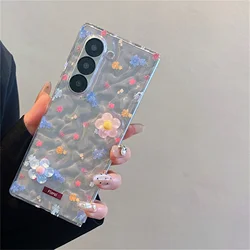Elegant 3D Blue and Pink Floral Transparent Phone Case with Water Ripple Design - Z Fold 8Ultra (A)