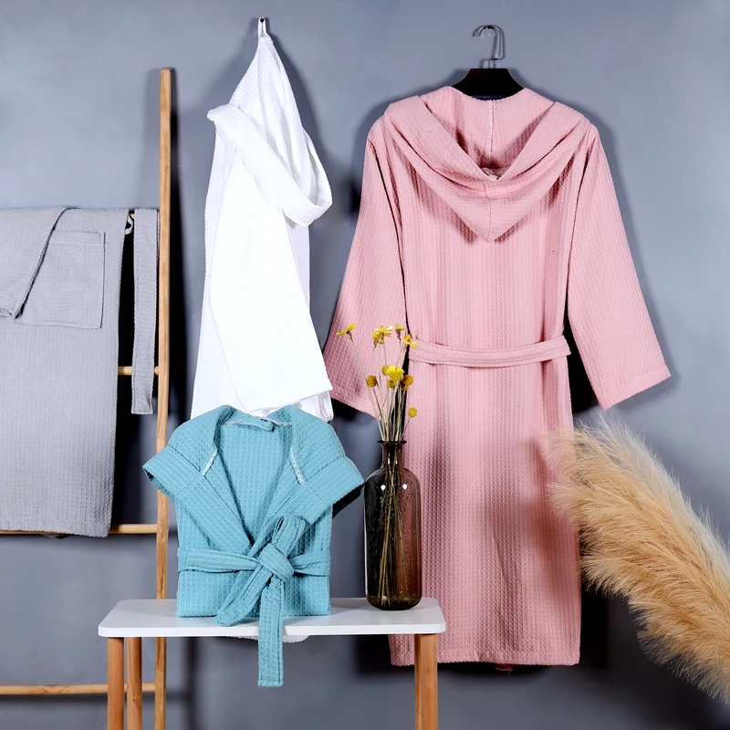 Summer Cotton Bathrobes Men Robe Women Nightwear Hooded Sleepwear Muslin Women'S Home Clothes Solid Color Robes Women Nightie