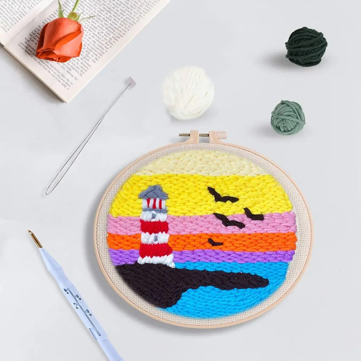 Punch Needle Kit by VelmoraMart – Beginner-friendly punch needle embroidery kit for DIY crafts, handmade art projects, and creative embroidery designs